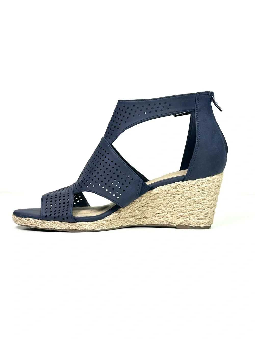 Navy Espadrille Wedge Women’s Sandals Easy Street Tova Size 10 W